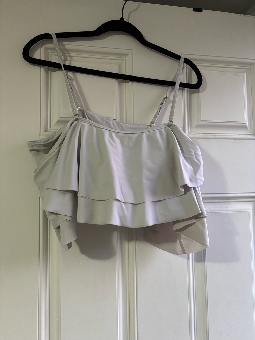 Womens White Ruffle Layered Spaghetti Strap swim shirt top